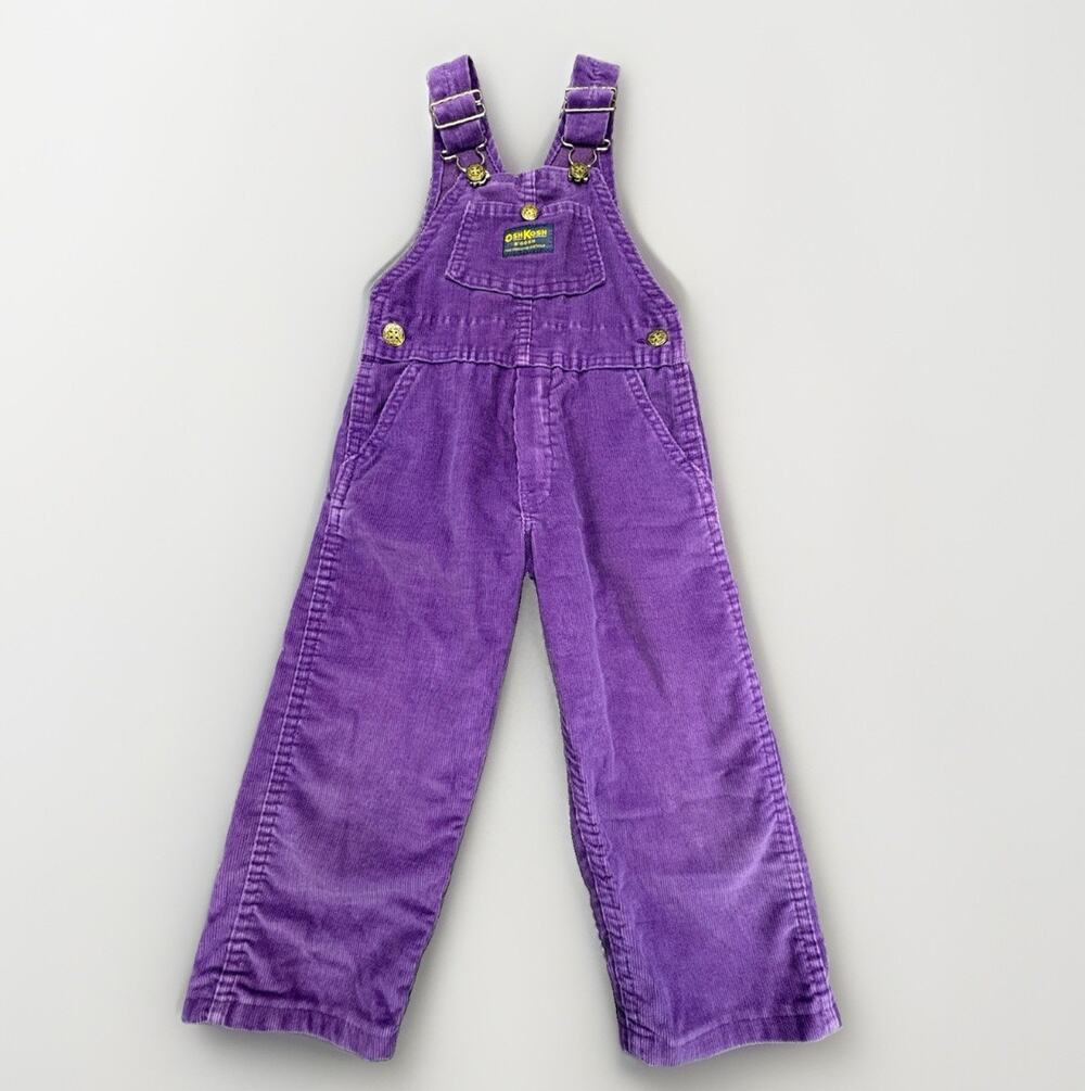 OshKosh B’Gosh Vintage 4T Toddler Purple Corduroy Bib Overalls Vestbak USA Made